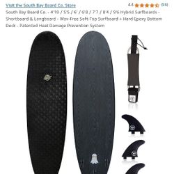 (96) South Bay Board Co. - 6'8 Hybrid Surfboards - Shortboard & Longboard Wax-Free Soft-Top Surfboard + Hard Epoxy Bottom De