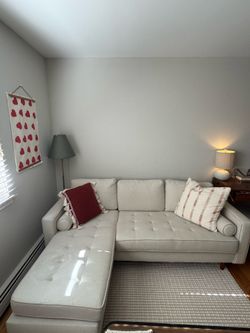 Cream L-Shape Sectional Sofa with Chaise