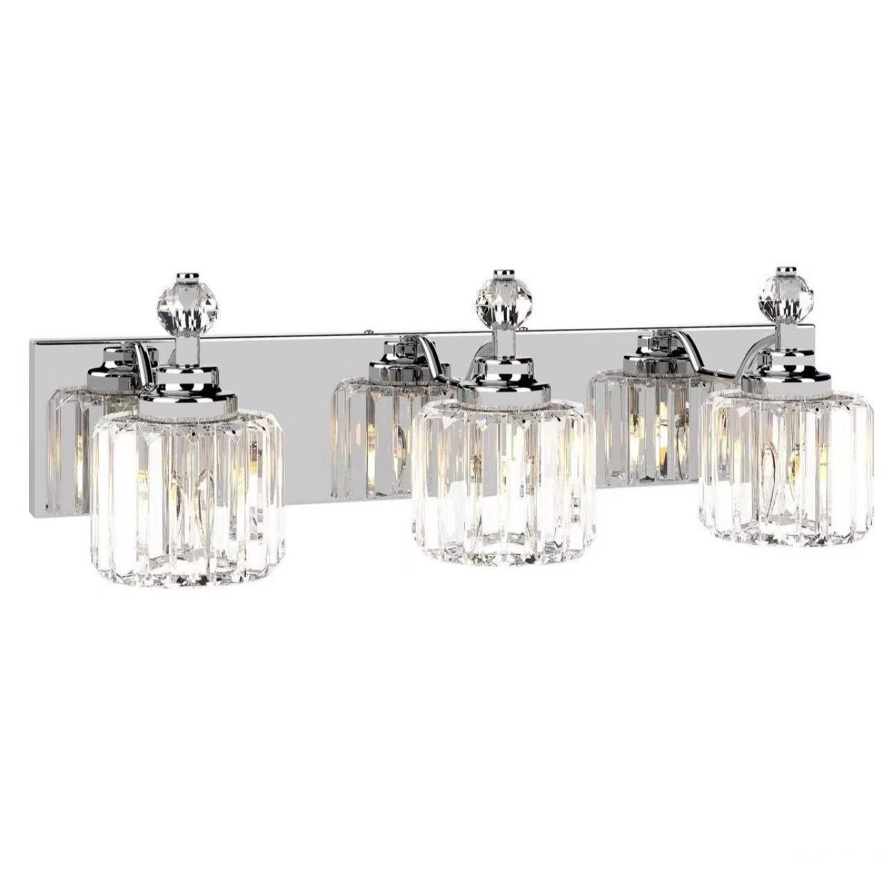 LED Modern Crystal Bathroom Vanity Lights Over Mirror, Chrome Bathroom Light Fixtures Wall Light