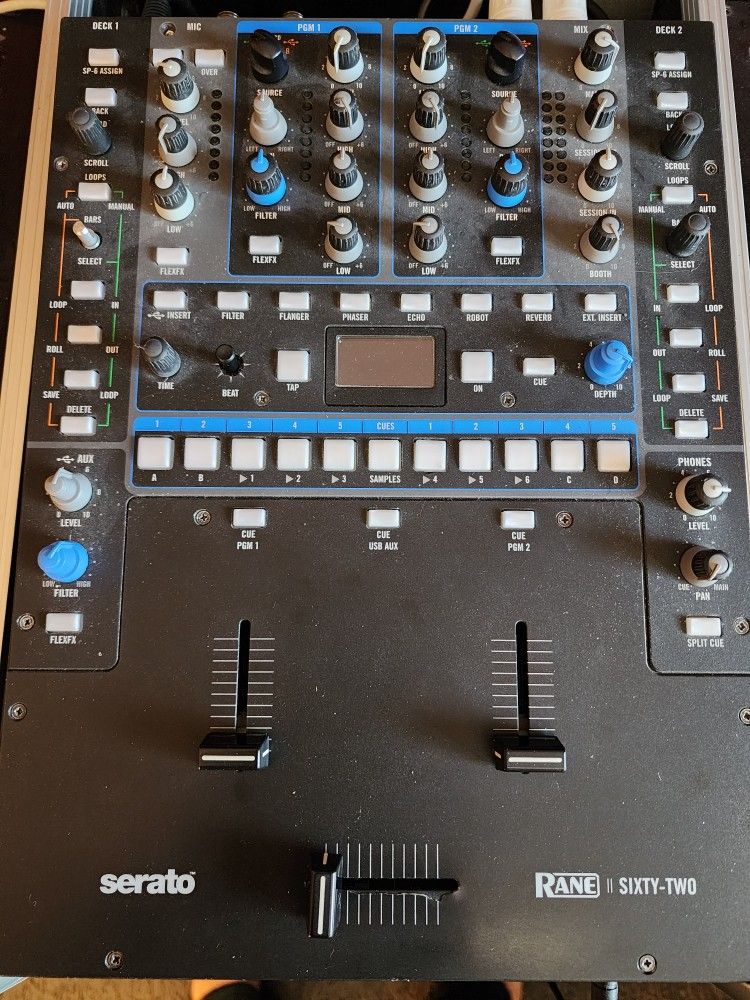 DJ EQUIPMENT TWO TECHNIC 1200 TURNTABLES, ONE RANE 62 MIXER, ONE BATTLE CASE...PHASE (EXTRA