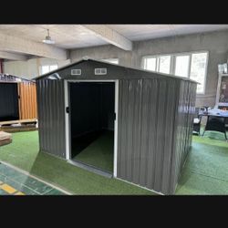 Sales $320.00!!! (New in box) 8' L x 10'Wx 6' H galvanized steel Metal Storage Shed Outdoor Garden Backyard 8'x10' Storage.
