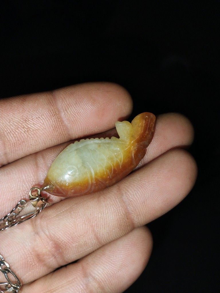 14k Gold & Jade Fish Pendant