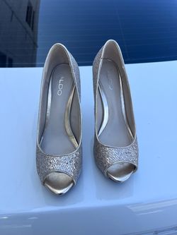 ALDO Gold Glitter Peep Toe Pumps