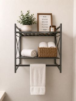 Wall-Mounted Bathroom Towel Rack w/ Shelf