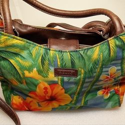 
Vintage RELIC Handcrafted Two Handled Faux Leather Crossbody Tropical Purse USA 
