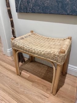Woven Rattan & Wood Bench