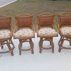 4 Natural Rattan Swivel Barstools 