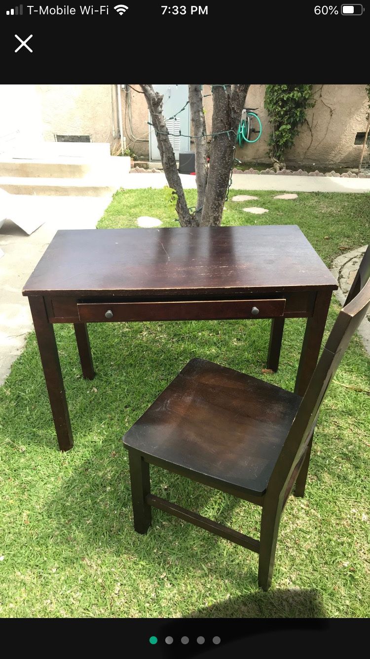 vintage (solid wood) desk with chair