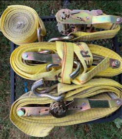 Set of 3 Heavy Duty Ratchet Tie Down Straps Set