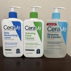 Cerave Skincare Set with Daily Moisturizing Lotion, Hydrating Facial Cleanser, and Renewing SA Cleanser