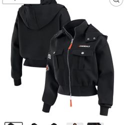 Cincinnati Bengals WEAR by Erin Andrews Women's Tri-Blend Patch Pocket Cropped Full-Zip Bomber Hoodie Jacket - Black