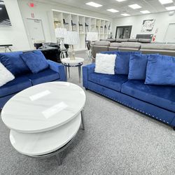 Memorial Day Sale- Stylish 2-Piece Sofa and Loveseat Set in Royal Blue