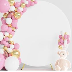  7.2FT Round Backdrop Cover White Round Arch Covers with Buckles Polyster Circle Balloon Arch Stand Arch Backdrop Cover for Wedding Birthday Pa