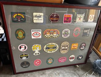 Large Framed Vintage Beer Coaster Collection Wall Decor Man Cave Bar Decor