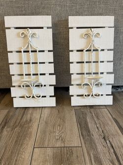 2 White Decorative Wall Candle Holders 