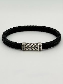 David Yurman Chevron Bracelet Black Rubber & Black Diamonds 925 Sterling Silver 9mm Medium size