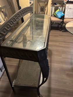 Ornate Metal and Glass Console Table