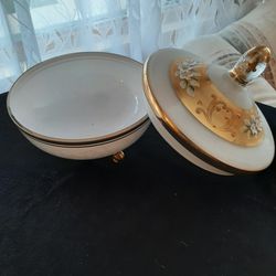 Bohemian Covered Candy dish with gold gilt and applied flowers. 