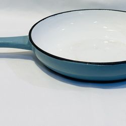 Vtg Cast Iron Pan Teal Cost Plus World Market 9” With Handle Black Rim Enamel
