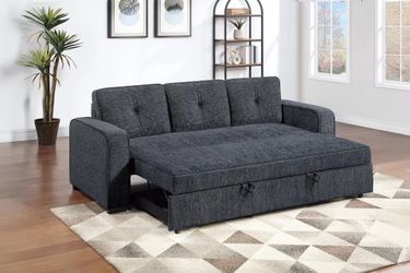 Sofa: 86" x 32" x 33" H; Sofa W/ Pull-Out Bed: 86" x 57" x 33" H Dark grey or Charcoal Chenille sofa bed brand new in box firm price $449