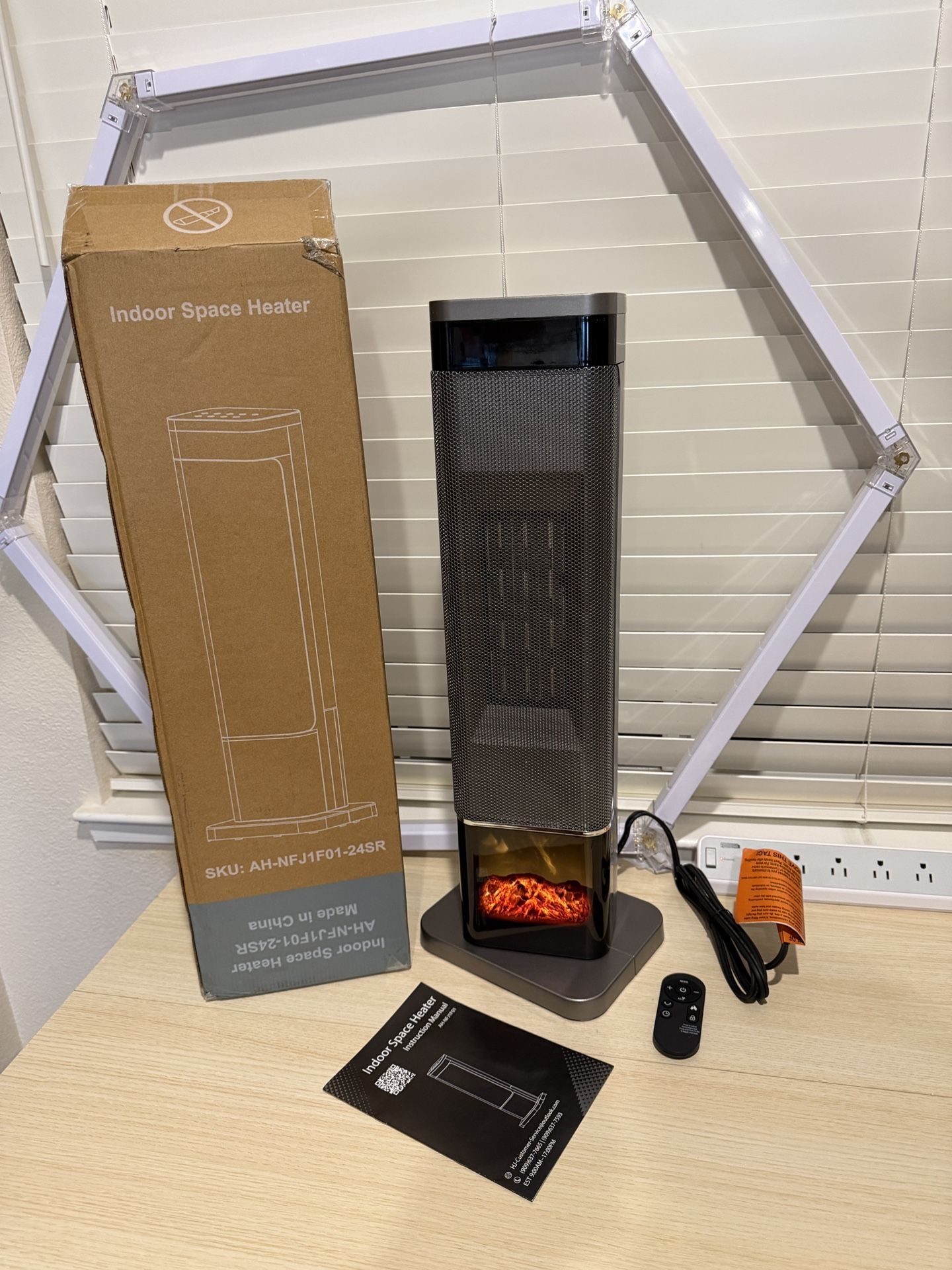 Brand New Sweetcrispy Space Heater for Indoor Use, 24Inch Portable Heater with Remote and Thermostat,3 Light Modes, 60°Oscillation, 12H SKU264-S1