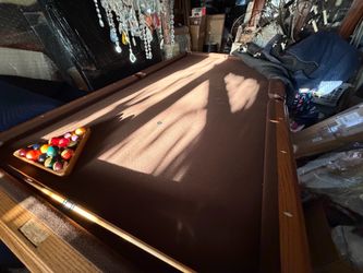 Pool Table with Balls and Cue