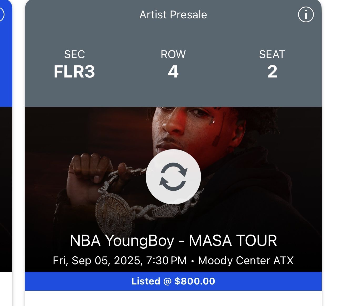 4th row floor seat ticket NBA Youngboy in austin