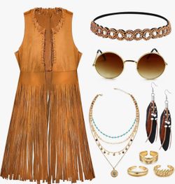 Boho Hippie Costume Set with Fringe Vest