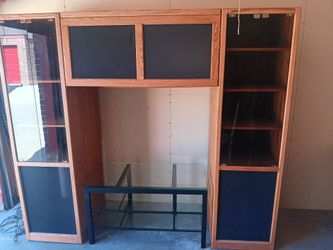 Entertainment Center With Glass TV Stand 85"Lx75"Hx26"deep.