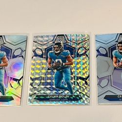 (3) 2024 Mosaic Calvin Ridley Silver Mosaic & Prizm Halo Refractor & Base Cards Titans