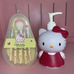 Hello Kitty Makeup Brushes And Soap Dispenser 
