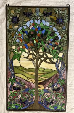 Tiffany Style stained glass window panel Tree of Life