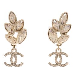 CHANEL Crystal Sparkling Wheat CC Drop Earrings Gold