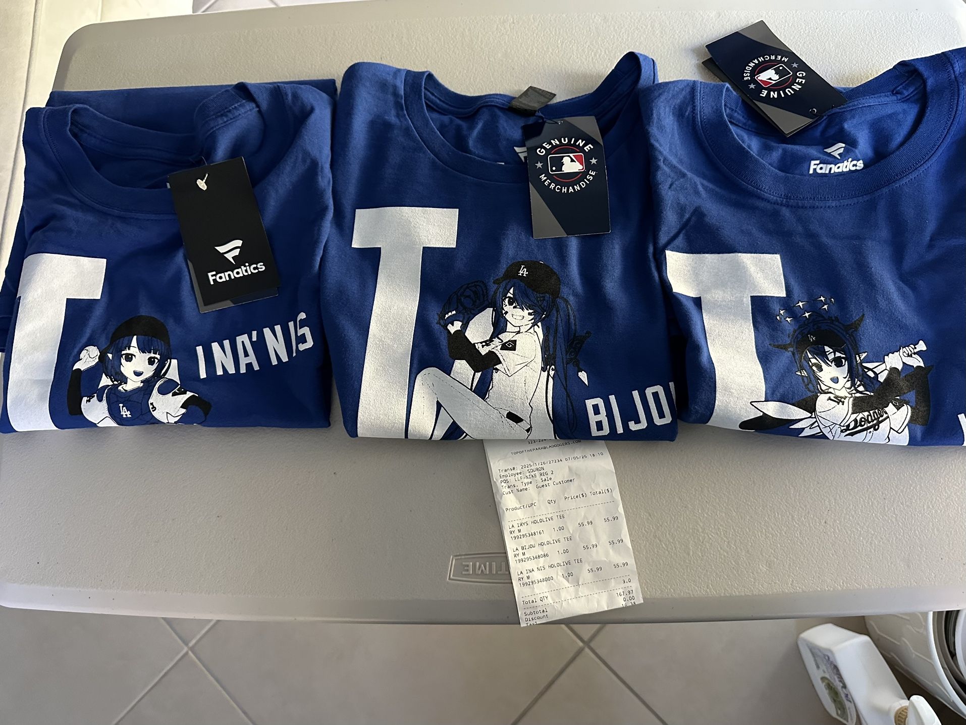 💙 Dodgers x Hololive Collab T-Shirt Bundle (3 Mediums) – Official Merchandise!