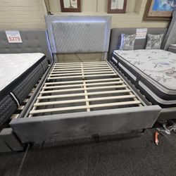 Brand New Gray Velvet LED Full Or Queen Platform Bedframe