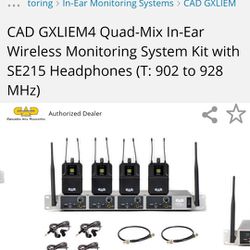 CAD GXLIEM4 Quad-Mix In-Ear Wireless Monitoring System Kit with SE215 Headphones (T: 902 to 928 MHz)

