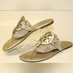 Tory Burch Womens 7.5 M Miller Metallic Gold Leather Thongs Sandals Flats Shoes
