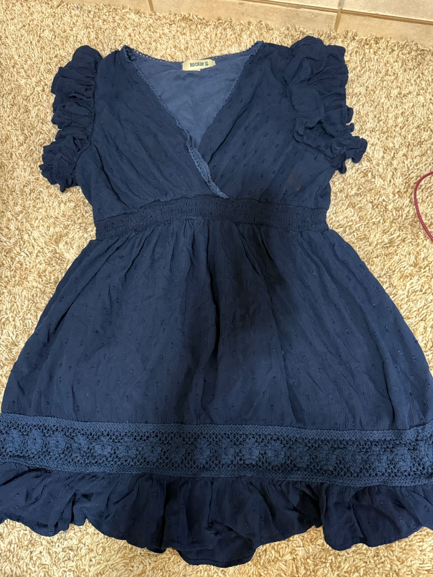 Dark Blue Rockin C Western Dress  Large on tag  In very good condition