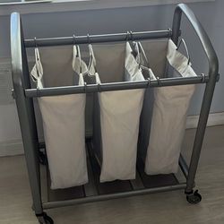 Wheeled Laundry Cart Sorter 3 Bag Storage