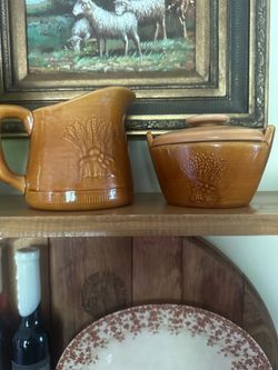 Vintage pottery large cream and sugar bowls