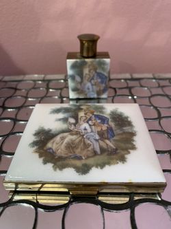 Matching Antique compact with perfume bottle set