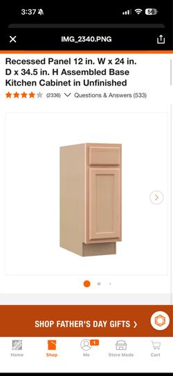 Hampton bay unfinished12 in. Base kitchen cabinet
