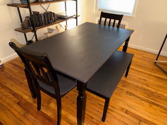 Black Wood Dining Table Set with 2 Chairs and 2 Bench