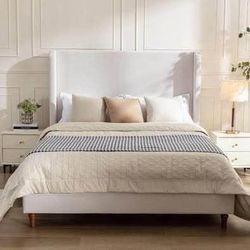 SALE! New Harper 54" Tall High Headboard Platform Bed Upholstered Bed Frame King Ivory (See pic)
