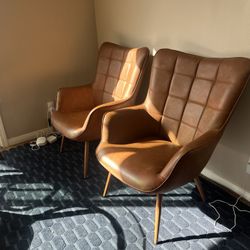 Mid-Century Accent Chairs – Set of 2 (Camel) w/ two Brown Accent Pillows Included
