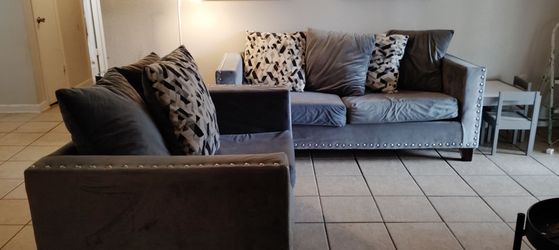 Blue Gray Velvet Sofa & Loveseat Set