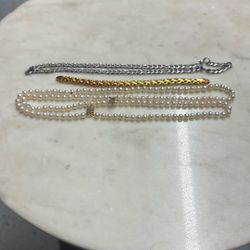 Pearl Necklace Plated Bracelet Silver Chain 