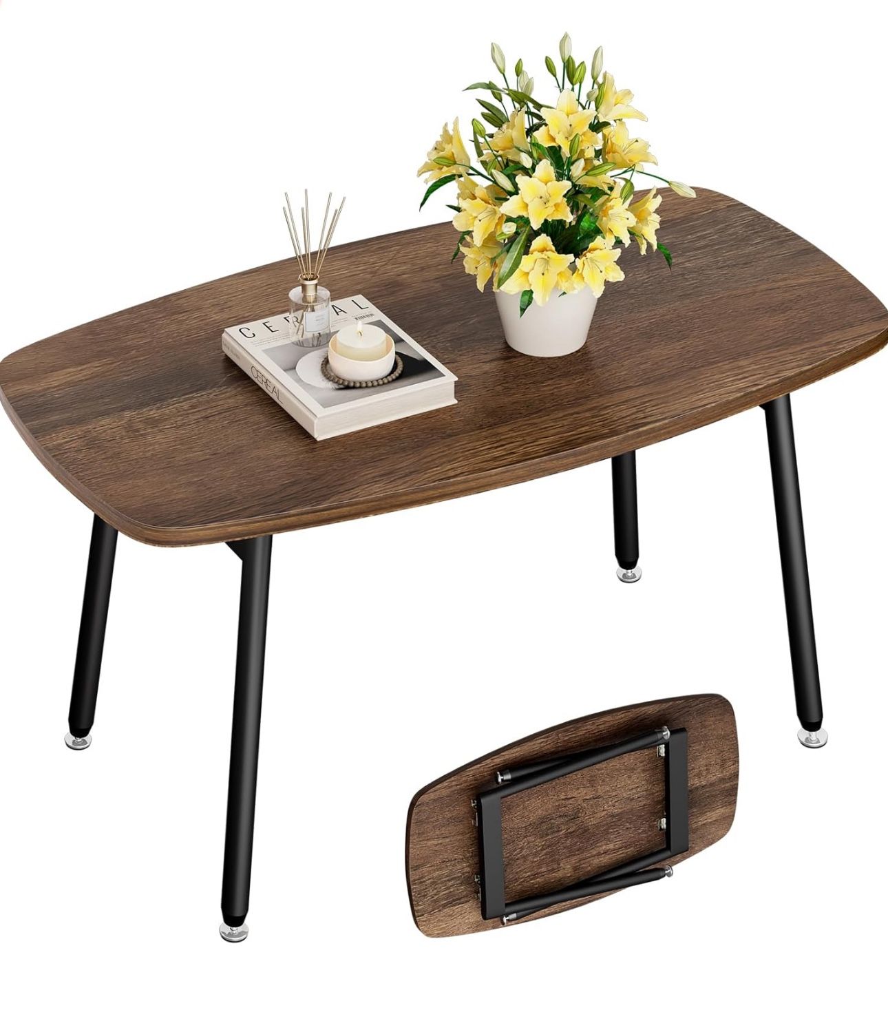 New WOHOMO Folding Coffee Table Rustic Small Coffee Tables for Living Room Farmhouse Portable Table for Small Spaces Rectangular Mid Century Coffee Ta