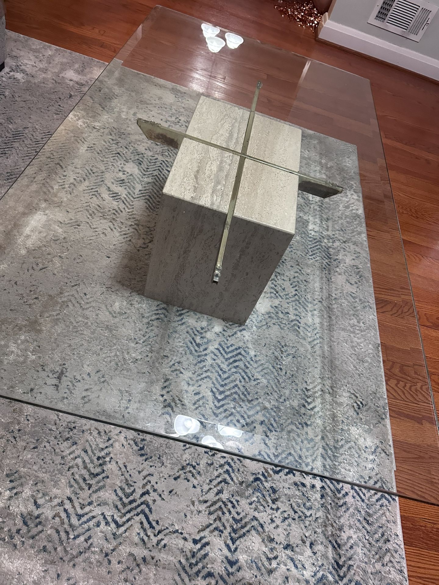 Late 20th Century Travertine Italian Marble Accent Table Glass Top
