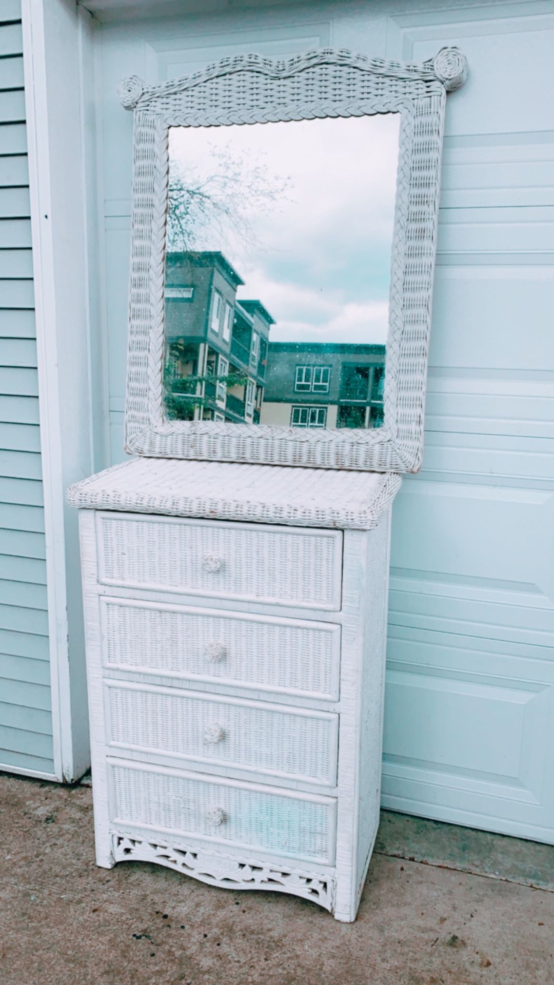 Wicker dresser and mirror